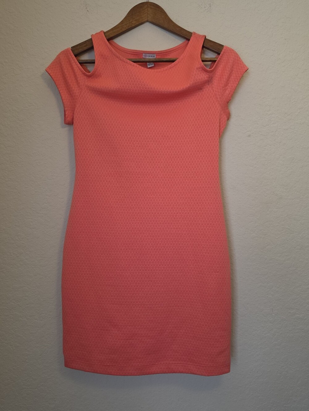Guess Cold Shoulder Sheath Dress Womens S/P Coral Pink Textured Summer Night Out